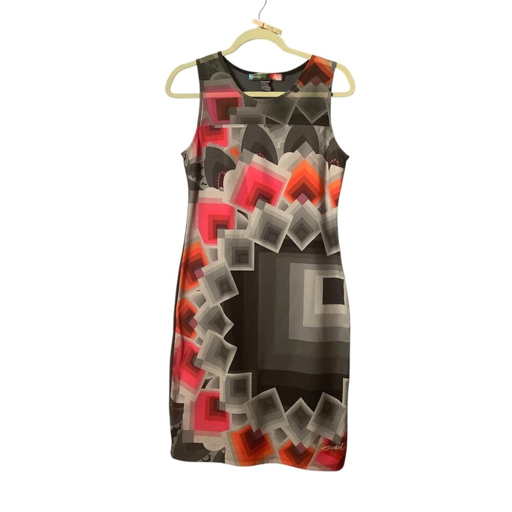 Desigual Women Medium Sleeveless Geometric Multicolor Dress Stretch‎ Vibrant